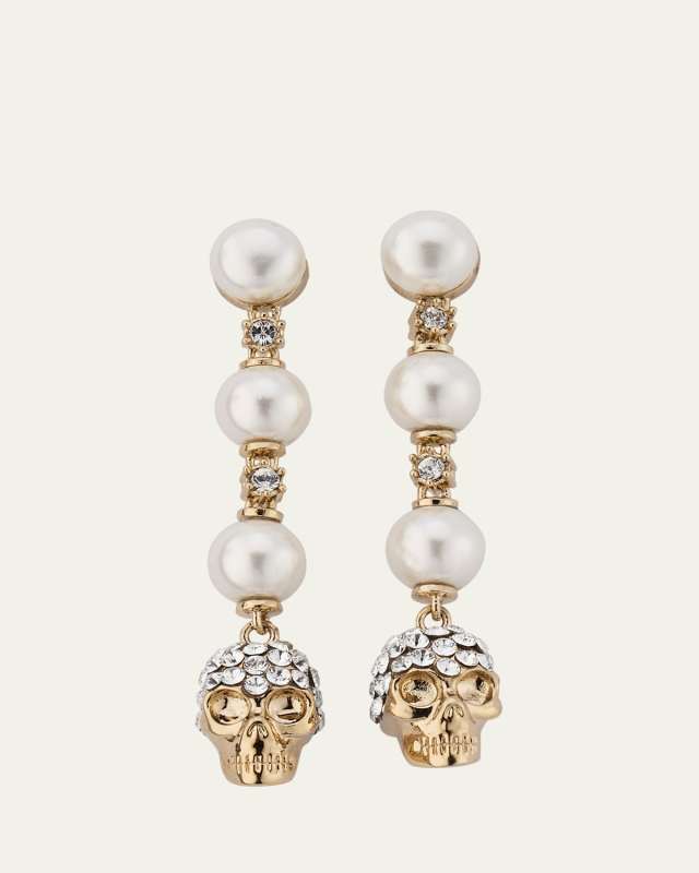 Pearly Skull Drop Earrings